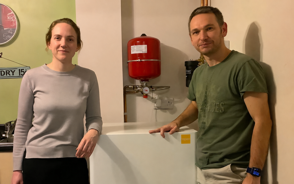 Damian and Rachel’s tepeo ZEB heat battery boiler installed in the utility room of their three-bedroom semi-detached home.