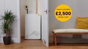 The ZEB Heat Battery Boiler installed in a cupboard with grant from Boiler Upgrade Scheme.