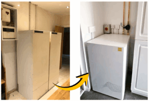 Side-by-side comparison of a GEC Nightstor and a ZEB unit